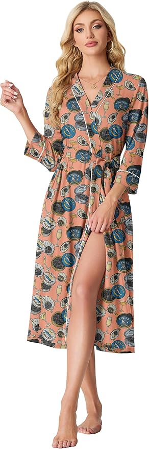 PrinStory Womens Robe Long Knit Bathrobe Lightweight Soft Robes Ladies Bath Robe