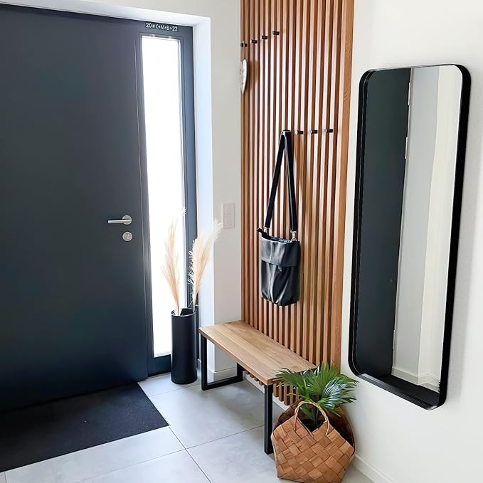Rectangle Full Length Mirror 18"x48" Long Black Wall Mirror for Bathroom | Black Rectangle Mirror Metal Frame Wall Mirror Decorative Rustic Full Body Dressing Mirror Hanging for Decor Bedroom Entryway