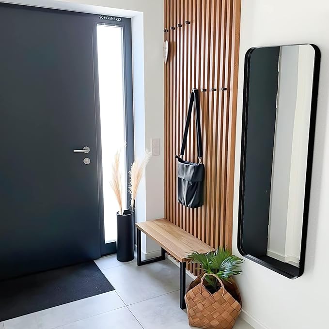Rectangle Full Length Mirror 20"x55" Long Black Wall Mirror for Bathroom | Black Rectangle Mirror Metal Frame Wall Mirror Decorative Rustic Full Body Dressing Mirror Hanging for Decor Bedroom Entryway