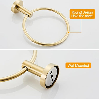Gold Toilet Paper Holder, Brushed Gold Towel Ring, Hand Towel Holder Toilet Paper Roll Holder Wall Mount Bathroom Accessories, Modern SUS 304 Stainless Steel Bathroom 2 Set