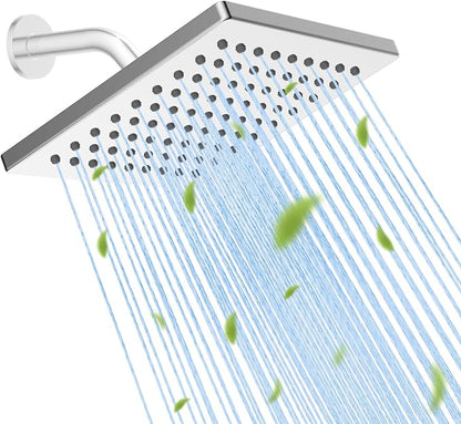 Hibbent cUPC Certified Thickness Metal 6'' Square Rain Shower Head, Chrome | High Pressure Shower Head, Bathroom Waterfall Shower Heads, High Flow Fixed Showerheads with Adjustable Brass Ball Joint