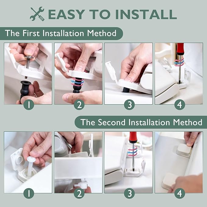 WSSROGY Toilet seat Elongated with Slow Close Hinges, Four Bumpers Never Loosen and Easily Remove, Two Sets of Parts, Plastic, White