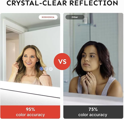 32x48 Inch Large LED Bathroom Mirror, Front & Backlit | Wall Mount Vanity Mirror, Anti-Fog Dimmable 3 Color Temperature Memory Function, Aluminum Frame Tempered Glass