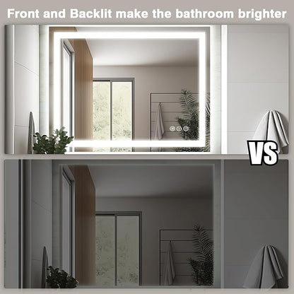 EchosLife 40"x32" LED Bathroom Mirrors for Wall | Backlit + Front Lit, Anti-Fog, Stepless Dimmable, 3 Colors, Memory, Tempered Glass, UL Listed, Horizontal/Vertical