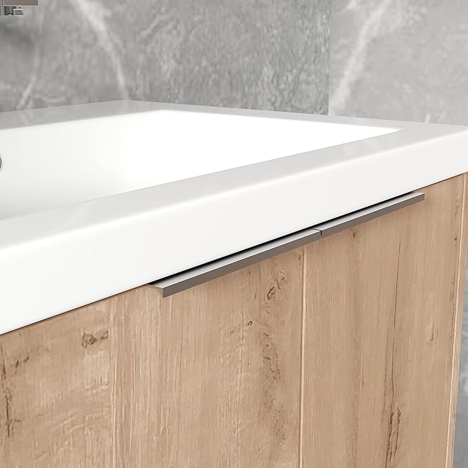 Henf 24inch Floating Bathroom Vanity Cabinet with Sink Combo, Modern Wall Mounted Solid Wood Cabinet with White Gel Basin Sink Bathroom Storage Cabinet with 2 Soft Close Doors
