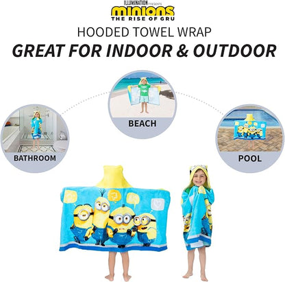 Despicable Me Minions Bath/Pool/Beach Soft Cotton Terry Hooded Towel Wrap, 24" x 50", By Franco Kids