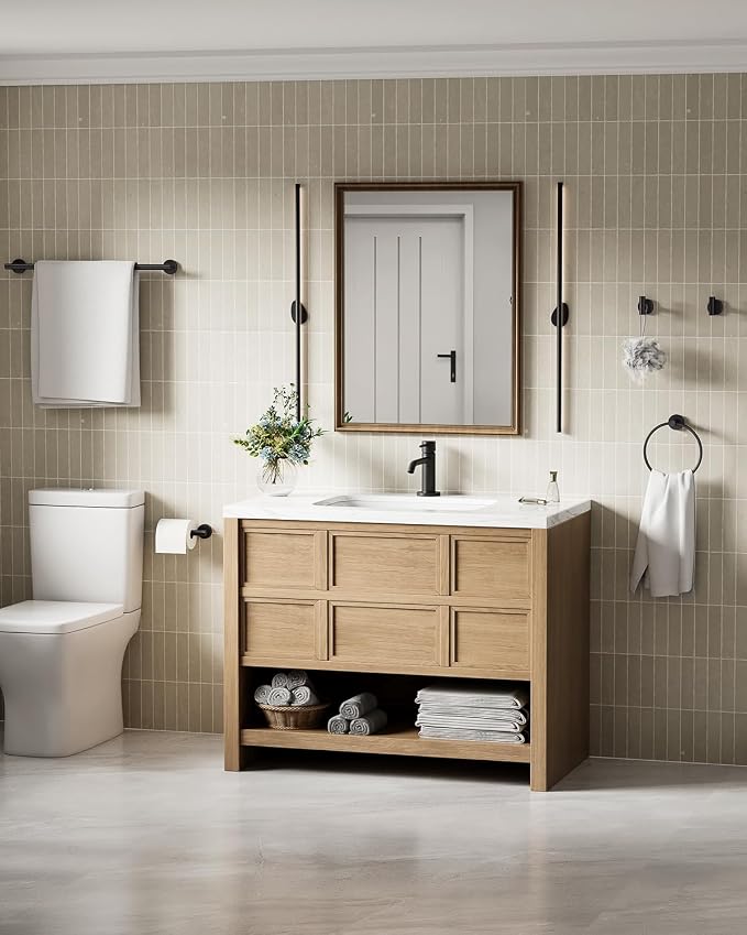 Matte Black Bathroom Hardware Set 10 Pieces Stainless Steel | Evolvegoods Bathroom Hardware Set, Includes 26 inch Towel Bar, 4 Towel Hook, 2 Towel Ring Toilet Paper Holder