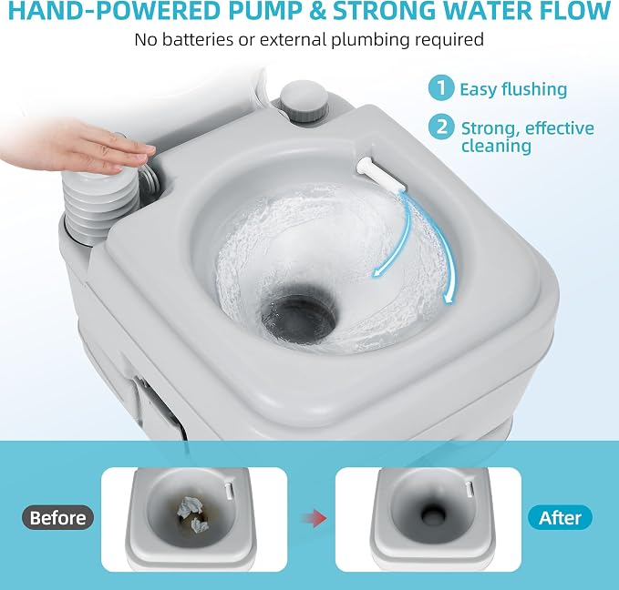 YITAMOTOR Portable Toilet, RV Toilet Travel Potty, 5.3 Gallon Waste Tank for Easy Disposal, Press Flush Pump for Odorless Cleaning, Portable Toilet for Camping, Boating, Hiking, and Trips