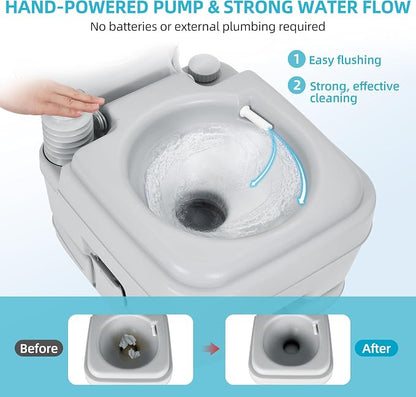 YITAMOTOR Portable Toilet, RV Toilet Travel Potty, 5.3 Gallon Waste Tank for Easy Disposal, Press Flush Pump for Odorless Cleaning, Portable Toilet for Camping, Boating, Hiking, and Trips
