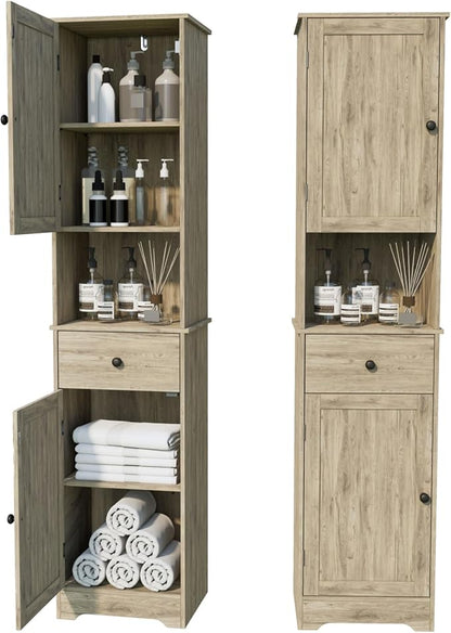 Viaozutis Tall Bathroom Cabinet, Storage Cabinet with 2 Doors & 2Drawer, with Ajustable Shelve, for Bathrooms, Kitchens,Entrances（Grey）