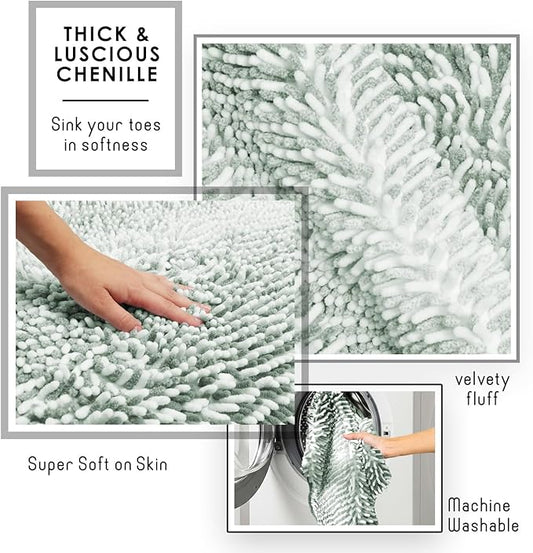 Hearth & Harbor Bathroom Rugs, Chenille Bath Mat - Machine Washable Bath Mats for Bathroom Non-Slip Backing Rubber, Quick Dry Bathroom Mat, 17 x 24 - Ombre Green