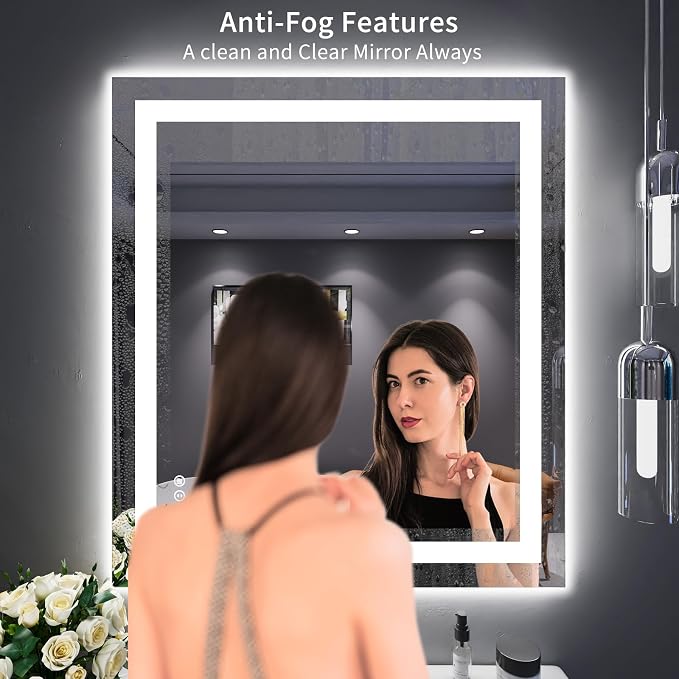 LOAAO 32"X36" LED Bathroom Mirror with Lights, UL Listed | Anti-Fog, Dimmable, 3 Color Temperature, Backlit + Front Lit, Memory Function, Tempered Glass
