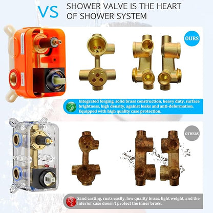 Enga Shower System with Body Jets 12 Inch Wall Mounted Rain Shower and Handheld Sprays Brass Full Body Massage Spa Jets Contain Rough-in Shower Valve, Brushed Nickel