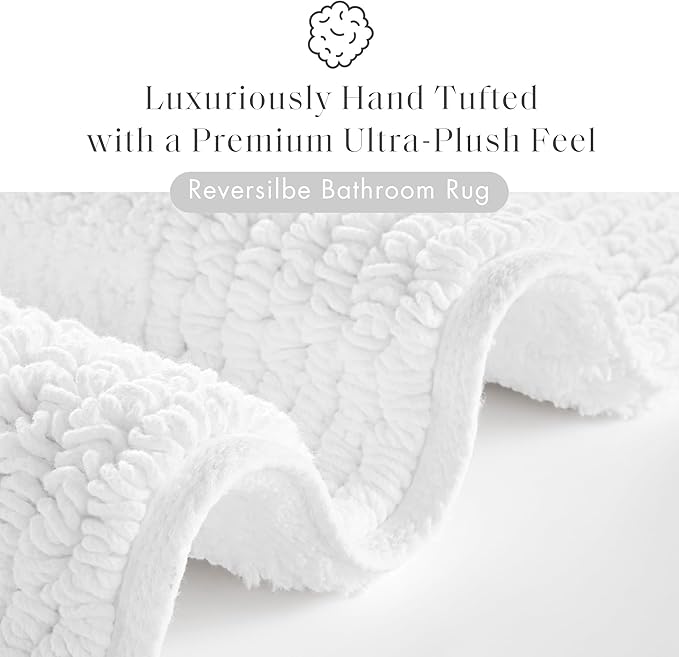 Madison Park Splendor Reversible 100% Cotton Bath Rug, 20 x 30, White | Tufted Bathroom Mat, 3000 GSM, Hotel Quality, Luxurious Plush, Medium Pile, Absorbent, Quick Dry, OEKO-TEX, Shower Room Décor