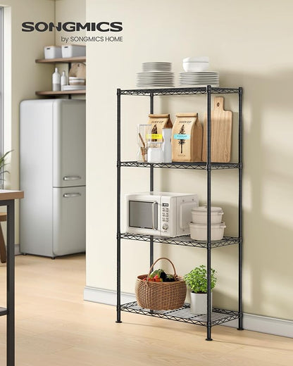 SONGMICS Storage Shelf, Metal Wire Shelving Unit, Adjustable Shelves, for Garage, Bedroom, Living Room, Kitchen, Pantry, 4 Tier, 11.8 x 23.6 x 47.6 Inches, Ink Black ULGR164BH01S