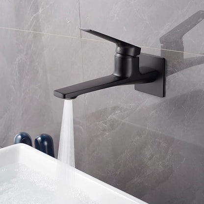 Modern Wall Mount Bathroom Faucet – Matte Black,Solid Brass Single Handle with Flip Aerator (2 Flow Modes), Rough-in Valve for Concealed Installation