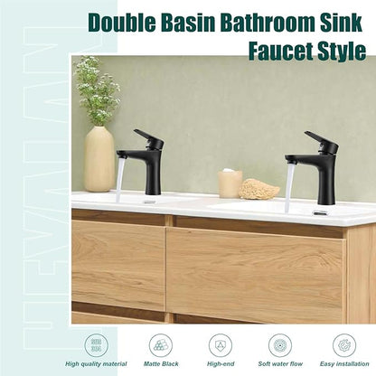 Heyalan Bathroom Faucet Single Handle 1 Hole SUS304 Stainless Steel Deck Mount Lavatory Single Switch Basin Sink Faucet with Pop Up Drain and Hot and Cold Water Mixer Matte Black