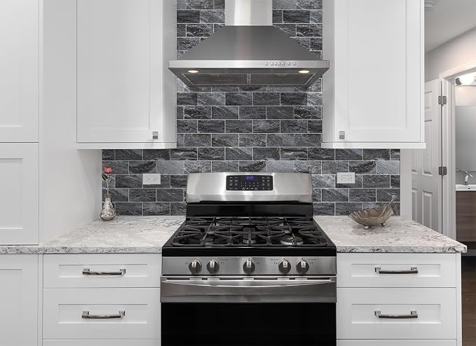 StyloVue 100 Pieces Peel and Stick Backsplash for Kitchen, 3" x 6" PVC Subway Tile 2026 Upgraded Gray-Gold Stone Backsplash Stick on Tile Elevate Kitchen Fireplace RV