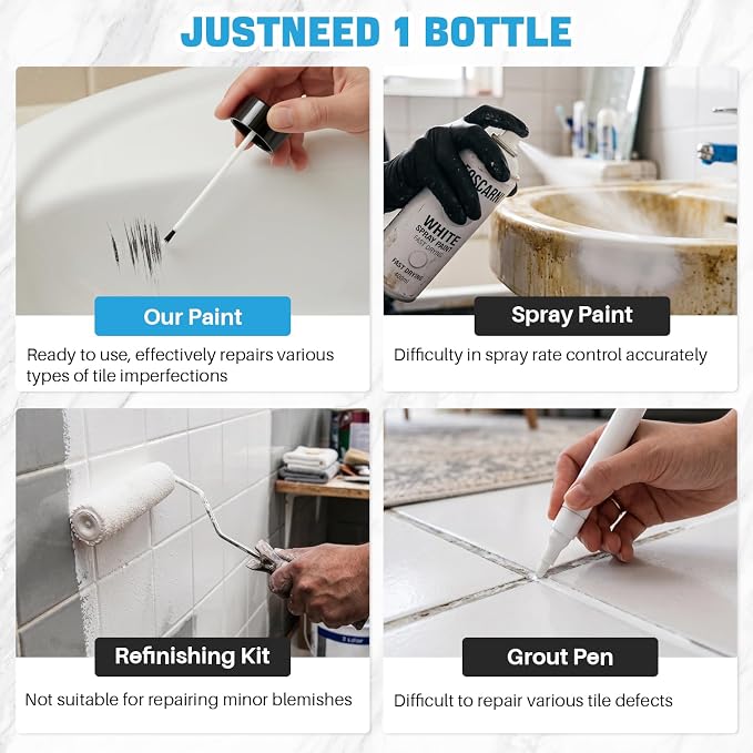 Tub Paint, 1.9oz High-Gloss White Touch Up Paint for Tile, Bathtub