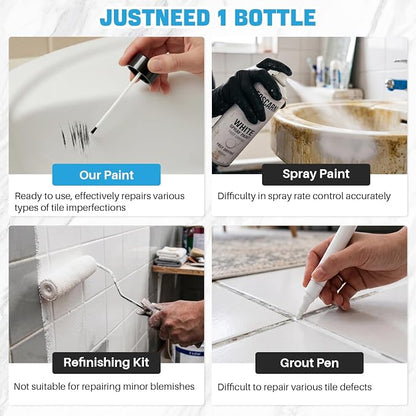 Tub Paint, 1.9oz High-Gloss White Touch Up Paint for Tile, Bathtub