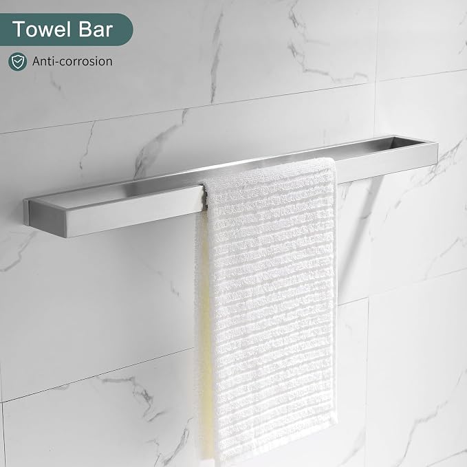Brushed Bathroom Hardware Accessories Set 4 Pieces Brushed Nickel Towel Bar Set, 23.6 Inch Towel Rack Set SUS304 Stainless Steel Bathroom Set,Wall Mounted