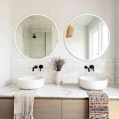 White Round Mirror 20 inch, 2 Pack Circle Mirror, Matte Metal Frame | High Definition Mirror, Rust-resistant, Easy installation, Round Mirrors for Bedroom, Guest Room, Baby room, Vanity