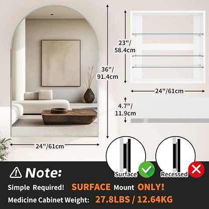 FKWin Medicine Cabinet Mirror, Wall Mount Storage for Luxury Bathrooms | Large Medicine Cabinet, Master Bathroom, Adjustable Shelves, Reversible Door, Modern Bathroom Style
