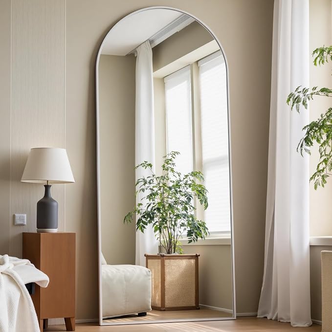 Dewfig Arched Full Length Mirror, 57"X20" Large Full Body Mirror, White | Aluminum Alloy Frame Floor Mirror, HD Shatterproof Tempered Glass, Lean/Stand/Wall for Living Room,Bedroom, Dressing Room