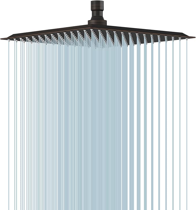 10 In Rain Shower Head High Pressure Rainfall Shower Head Bronze | Square Rain Bathroom Showerhead, High Flow, Large Stainless Steel, Ceiling Mounted, Wall Mounted, Waterfall Full Body