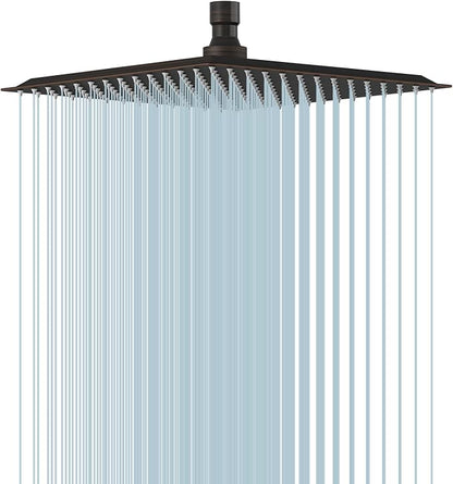10 In Rain Shower Head High Pressure Rainfall Shower Head Bronze | Square Rain Bathroom Showerhead, High Flow, Large Stainless Steel, Ceiling Mounted, Wall Mounted, Waterfall Full Body