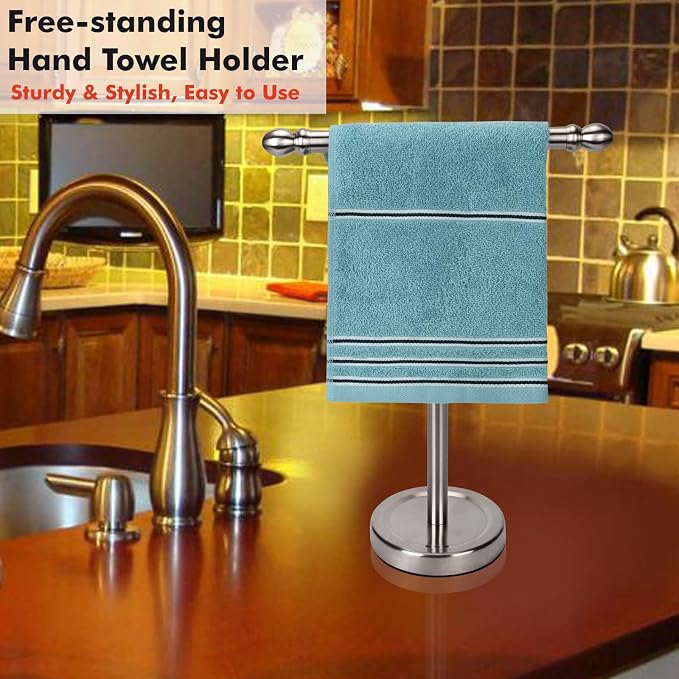Hand Towel Holder, T-Shape Hand Towel Stand for Bathroom, Stand Hand Towel Rack Free-Standing Towel Bar for Bathroom Kitchen Countertop, Stainless Steel (Brushed Nickel)