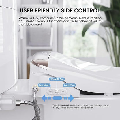 LEIVI Electric Bidet Toilet Seat with Wireless Remote and Side Panel, Multiple Spray Modes, Adjustable Heated Seat, Warm Water and Air Dryer, Auto LED Nightlight, Elongated