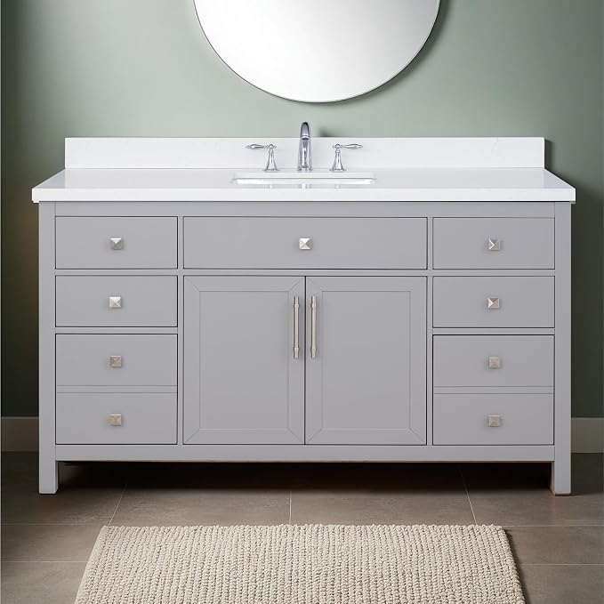 Lavanti Oakford 60 Inch Bathroom Vanity with Sink – Stylish Grey Vanity Bathroom with Storage Cabinet – Modern Bathroom Vanities with Single Vanity Sink & Quartz Countertop