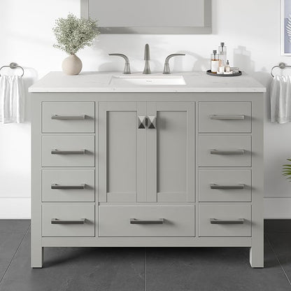 Eviva Aberdeen 42 in. Gray Single Sink Bath Vanity with Carrara Quartz Top and Undermount Porcelain Sink