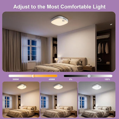 NARUNDREN 2 Pack IP65 Motion Sensor Shower Ceiling Light 10000mAh 18 Colors | 300LM LED, 3CW+15RGB & 5-Step Dimmable, Rechargeable Battery Operated w/Remote, Waterproof Light for Bathroom & Closet