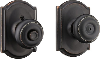 Schlage F40 GEO 716 CAM Georgian Door Knob with Camelot Trim, Bed & Bath Privacy Lock, Aged Bronze