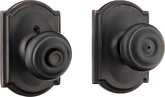 Schlage F40 GEO 716 CAM Georgian Door Knob with Camelot Trim, Bed & Bath Privacy Lock, Aged Bronze