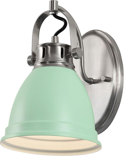 JONATHAN Y 7" Mint Green/Nickel 1-Light LED Vanity Light, Adjustable Wall Sconce for Bathroom Mirror, Farmhouse Bohemian Kitchen Light, Iron Black Bell Shade (JYL1114C)