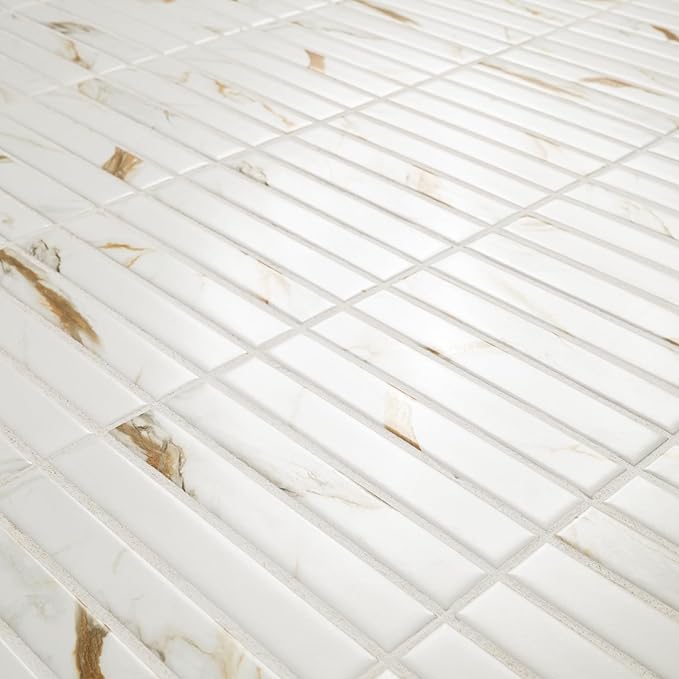 MSI Calacatta Gold Stack Pattern 12 in. x 12 in. Matte Porcelain Mosaic Tile – Floor & Wall Use for Bathrooms, Backsplashes, Showers, and Accent Walls