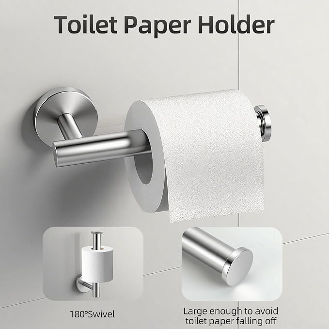 Brushed Nickel Bathroom Hardware Set 5 Pieces, Bathroom Towel Rack Holder Set Wall Mounted, SUS304 Stainless Steel Towel Bar Set - 16 Inch Towel Bar, Toilet Paper Holder, Towel Hooks, Towel Ring