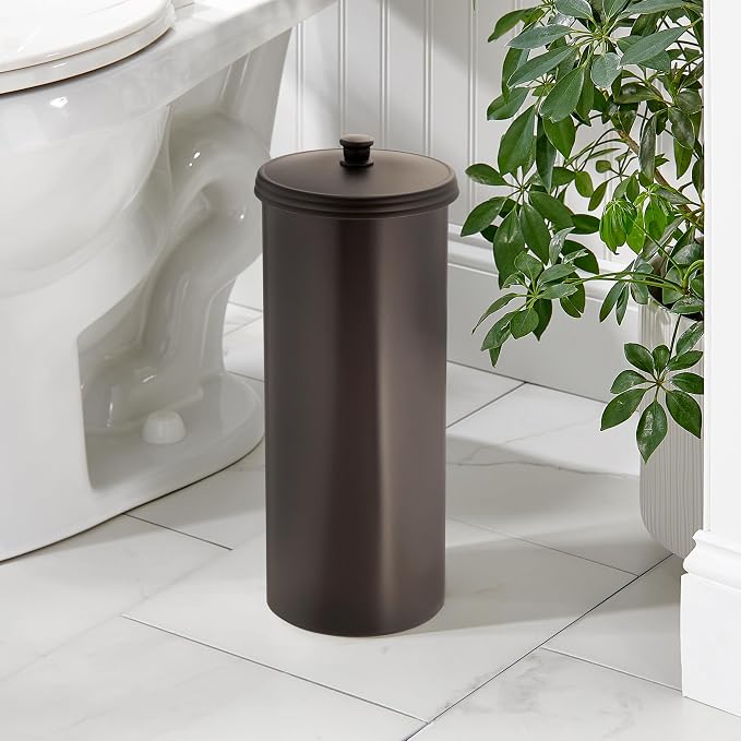 iDesign Freestanding Bathroom Toilet Paper Storage Holder with Lid Bronze | For 3 Extra Rolls