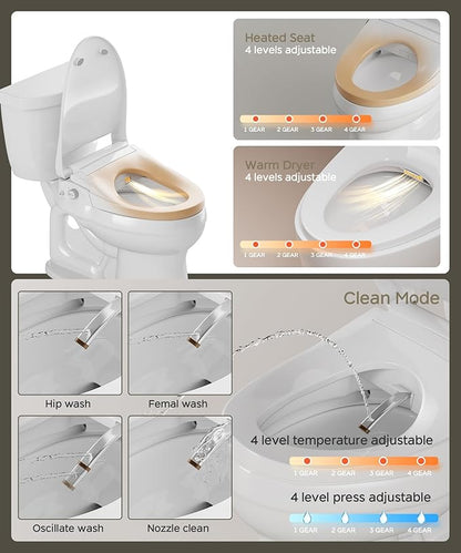 Smart Toilet with Bidet Built In, Bubble Shield, Heated Bidet Seat with Warm Water & Dryer, Radar Sensor Auto Open/Close, LED Temp Display, Electric Bidet Toilet Seat for Bathroom