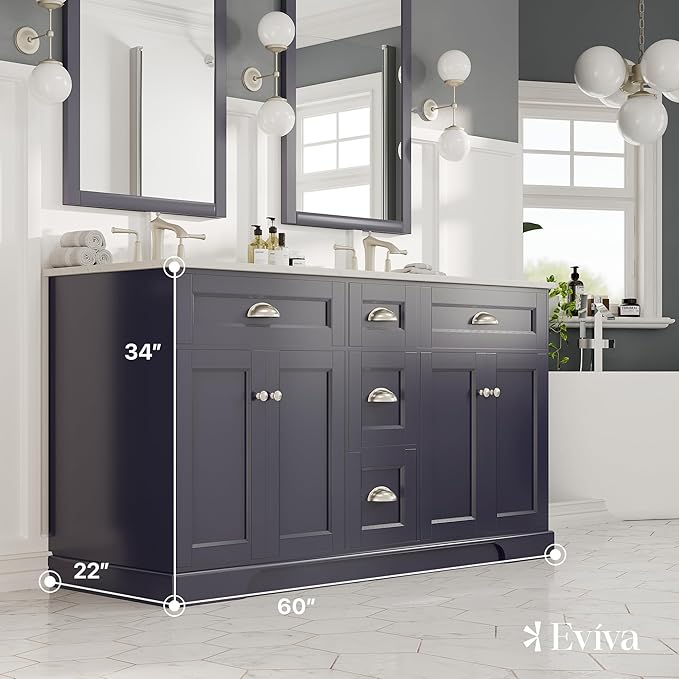 Eviva Epic 60 in. Charcoal Gray Double Sink Bathroom Vanity with White Carrara Quartz Countertop