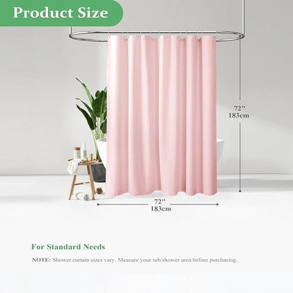 Waffle Shower Curtain 256 GSM Heavy Duty Fabric 72"x72" Pink | Thick Textured Cloth, Weighted Hem, Water Repellent Washable, Hotel Luxury Polyester Shower Curtain Set for Bathroom 12 Hooks