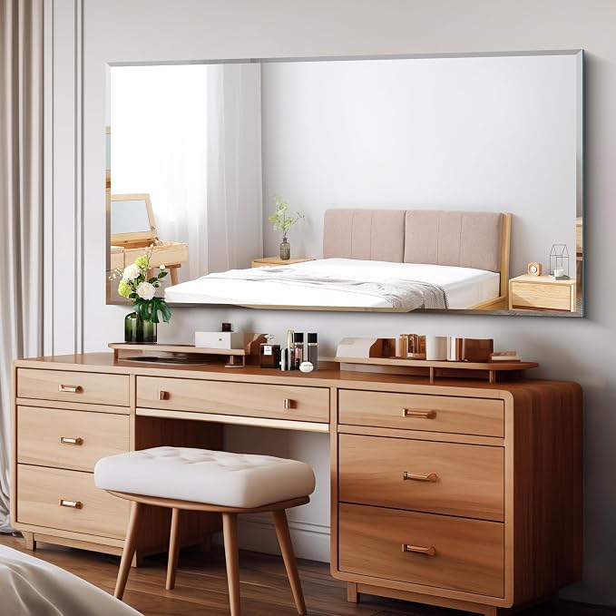 CILIBER Beveled Mirror, 30x60 Large Frameless Bathroom Mirrors for Wall, 3mm Tempered Glass Rectangle Vanity Mirror with Beveled Edge, Crystal-Clear, Hangs Horizontally or Vertically