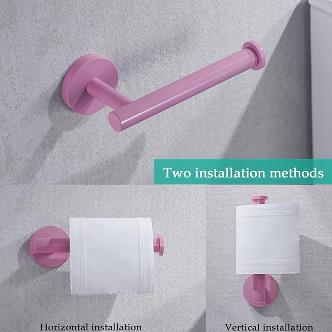 Pink Bathroom Hardware Set,5 Pieces Bathroom Towel Bar Set,24 inch Towel Bar,Towel Ring for Bathroom,Robe Towel Hooks,Toilet Paper Holder Wall Mounted(Drilling),SE96006S-5PK