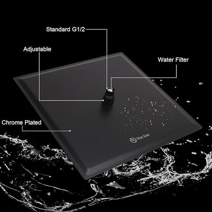Shower Head with Extension Arm, High Pressure Square with ShowerArm, Stainless Steel Rainfall-Waterfall Full Body Coverage (10'' Shower with 16'' Arm, Matte Black)