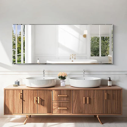 KOCUUY Beveled Mirror, 60x24 Inch Large Frameless Bathroom Mirror for Over Sink, Upgraded Shatterproof Beveled Unframed Design Mirror for Bathroom, Bedroom, Hang Horizontal/Vertical
