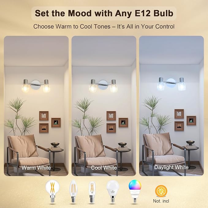 HiBay 2-Light Track Lighting, Directional Ceiling Light Fixture | with Glass Shades, Modern Chrome Spotlight Indoor for Kitchen, Bedroom, Living Room, E12 Base, No Bulbs