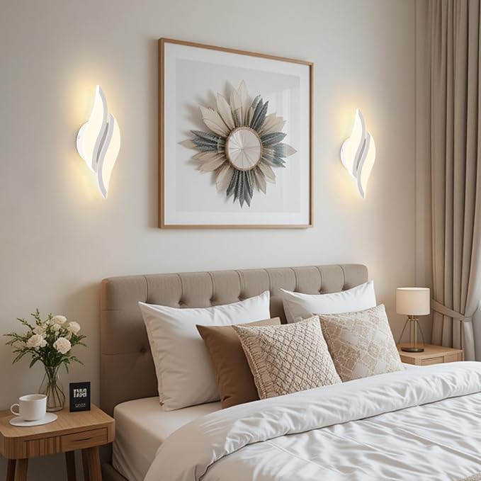 CANEOE Modern LED Wall Sconce 3000K White Indoor Wall Light Fixtures Acrylic Wall Sconce Lighting for Living Room Bedroom Bedside Bathroom Hallway Stairway Wall Lamp (White, 1 Pack,3000K)